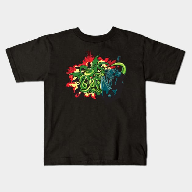 Brickthulhu Kids T-Shirt by Blueswade